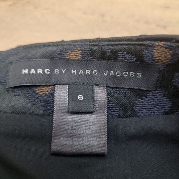 Marc by Marc Jacobs Blue Leopard Print Flared Mini Skirt Pleated Zippers Size 6 - Picture 3 of 10